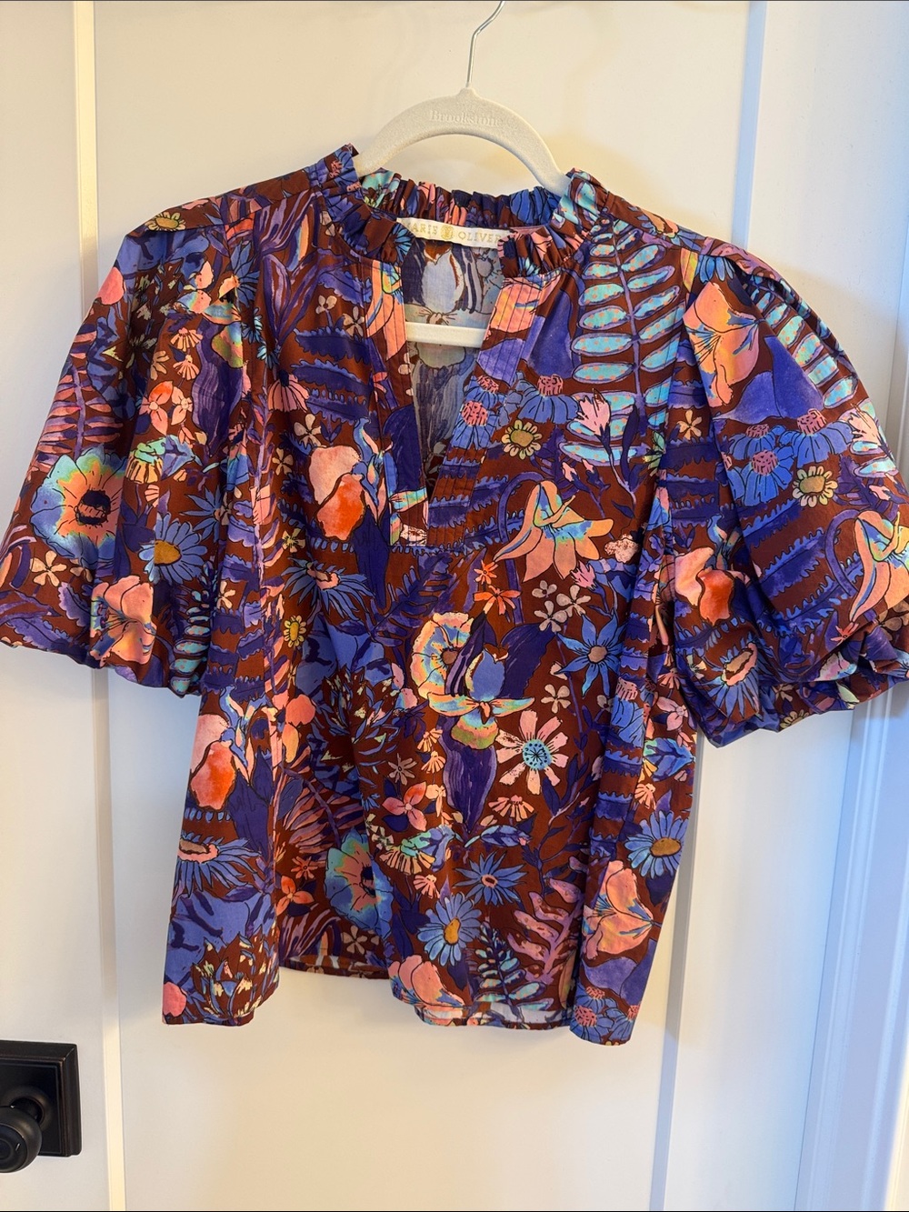 Marie Oliver Purple Floral Puff-Sleeve Top